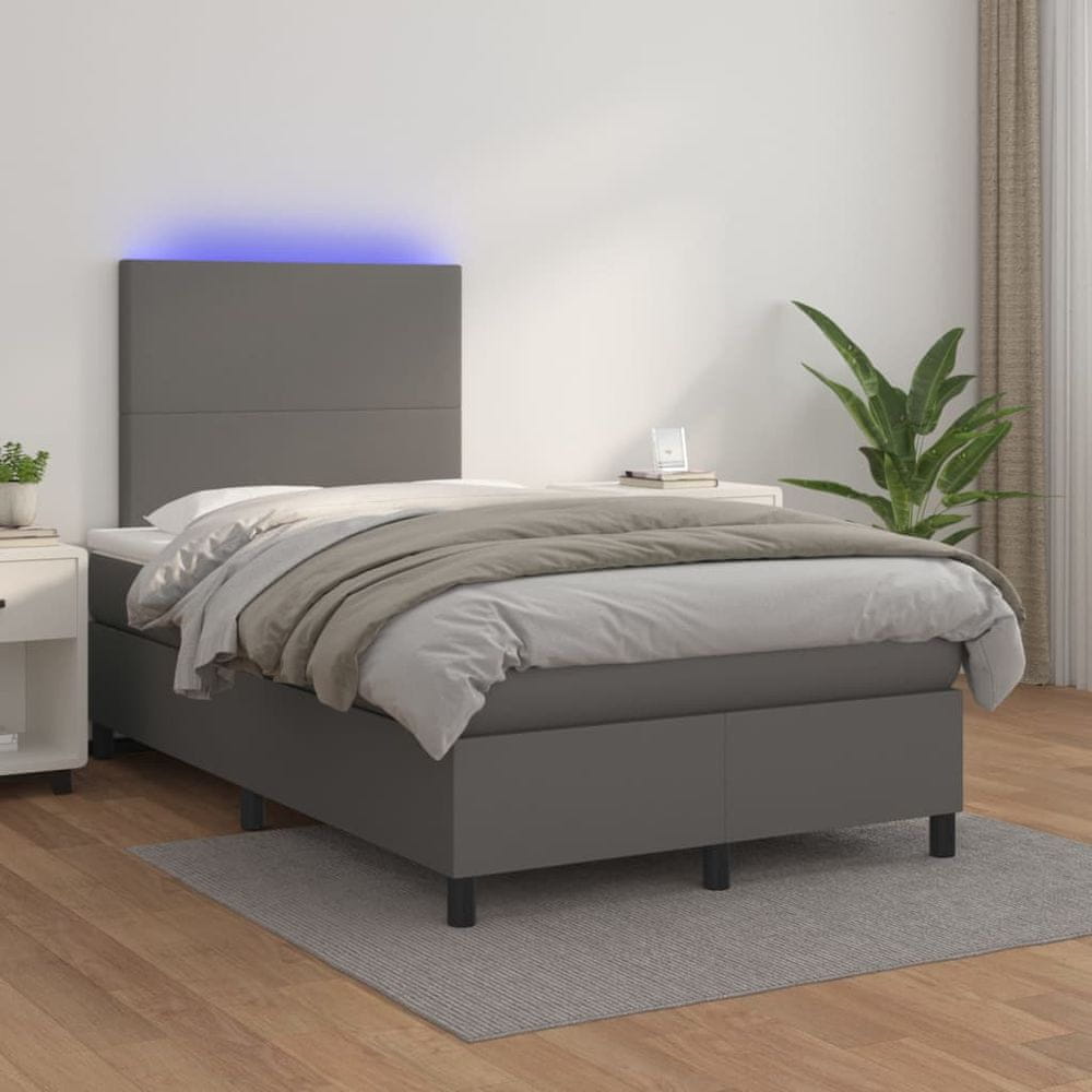 Vidaxl Boxspring posteľ s matracom a LED sivá 120x200 cm umelá koža