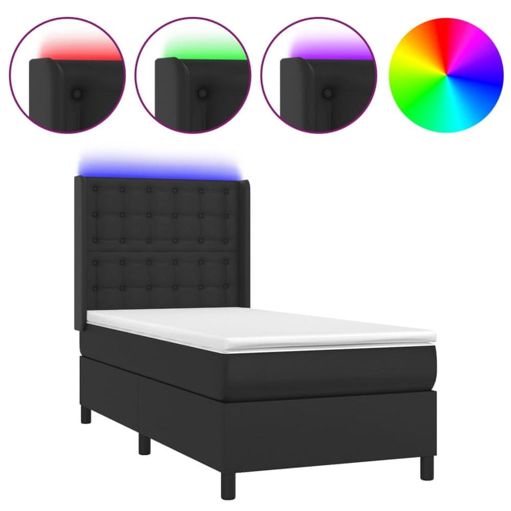 Vidaxl Boxspring posteľ s matracom a LED čierna 90x200 cm umelá koža