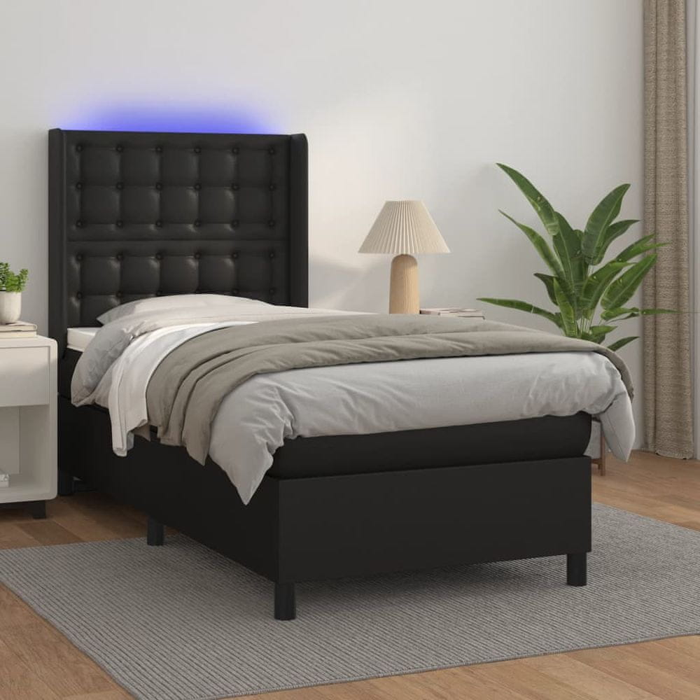Petromila vidaXL Boxspring posteľ s matracom a LED čierna 80x200 cm umelá koža