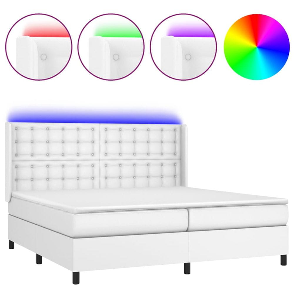 Vidaxl Boxspring posteľ s matracom a LED biela 200x200 cm umelá koža