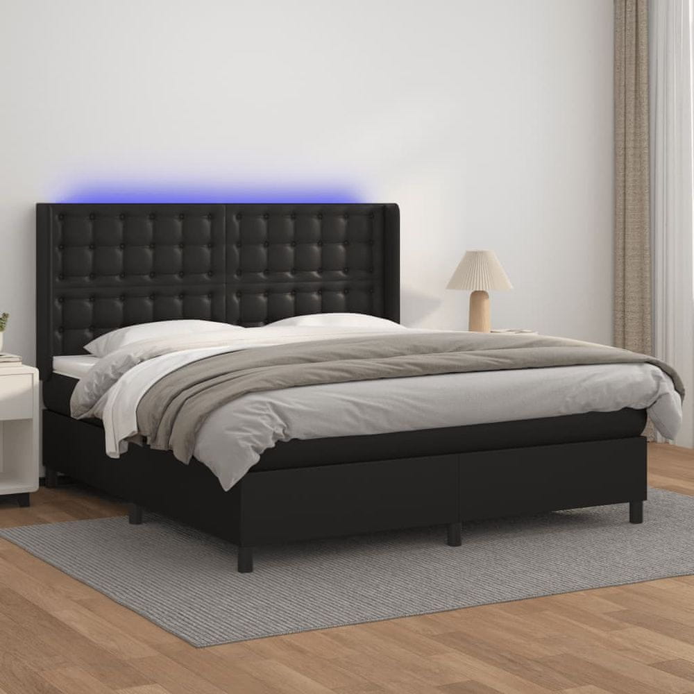 Petromila vidaXL Boxspring posteľ s matracom a LED čierna 180x200 cm umelá koža