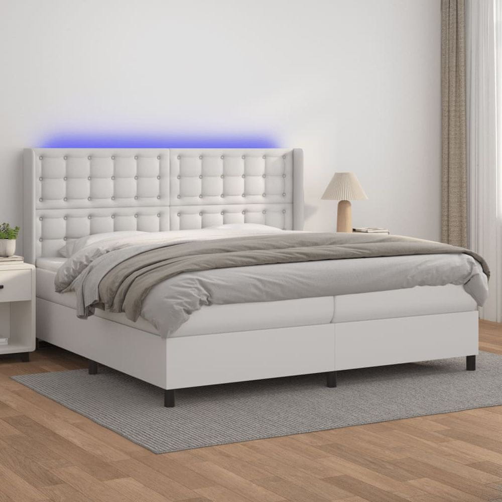 Petromila vidaXL Boxspring posteľ s matracom a LED biela 200x200 cm umelá koža