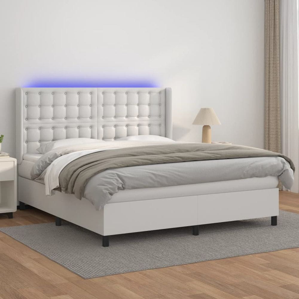 Petromila vidaXL Boxspring posteľ s matracom a LED biela 180x200 cm umelá koža