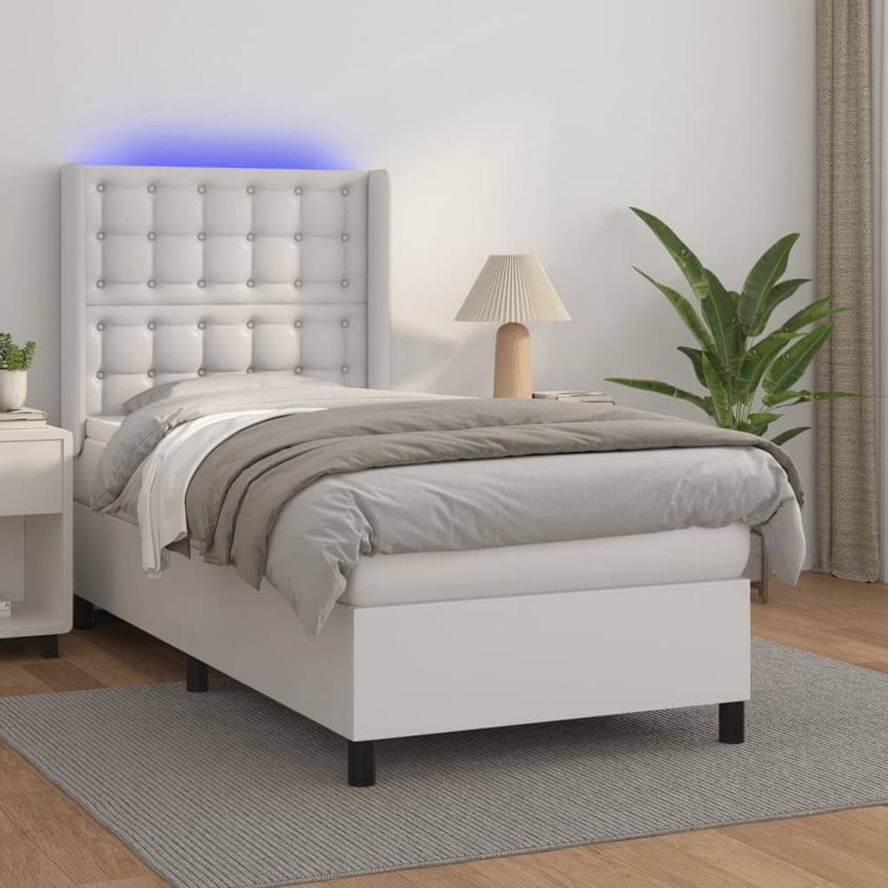 Petromila vidaXL Boxspring posteľ s matracom a LED biela 80x200 cm umelá koža 