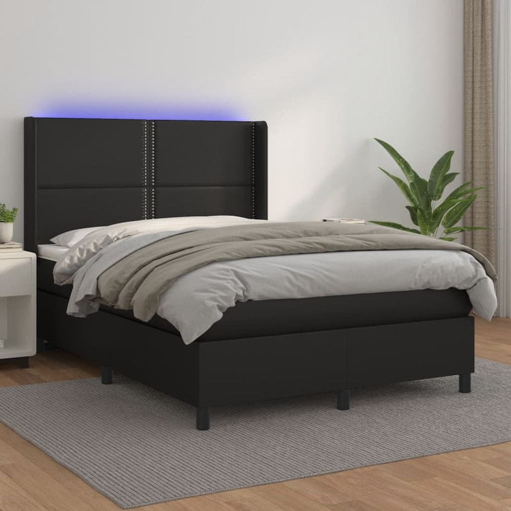 Vidaxl Boxspring posteľ s matracom a LED čierny 140x190 cm umelá koža