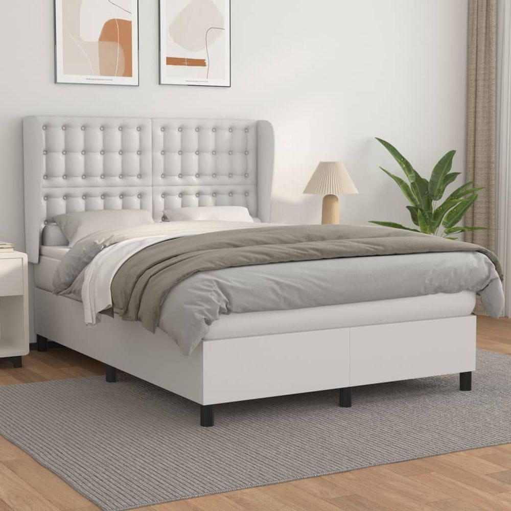 Vidaxl Boxspring posteľ s matracom biela 140x200 cm umelá koža