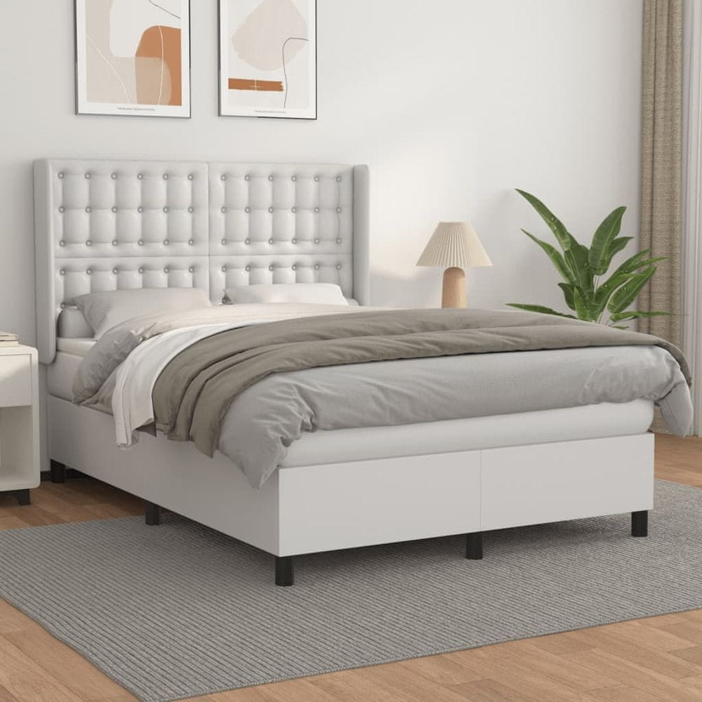 Vidaxl Boxspring posteľ s matracom biely 140x190 cm umelá koža