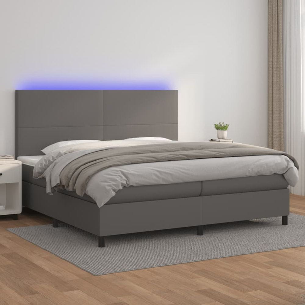 Petromila vidaXL Boxspring posteľ s matracom a LED sivá 200x200 cm umelá koža