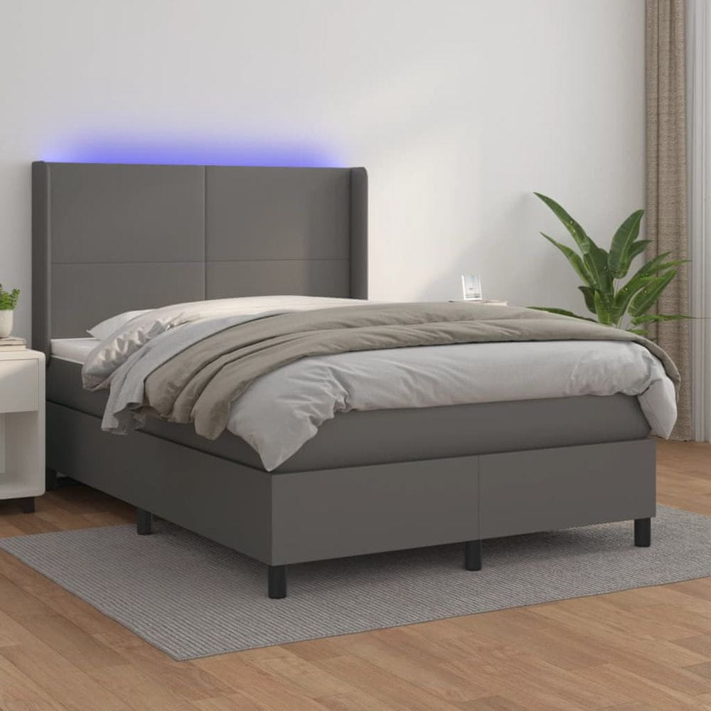 Petromila vidaXL Boxspring posteľ s matracom a LED sivá 140x200 cm umelá koža