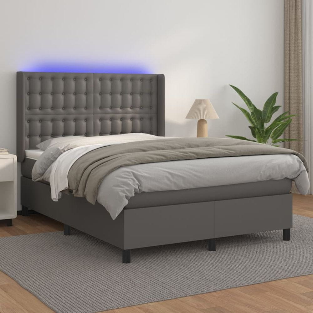 Petromila vidaXL Boxspring posteľ s matracom a LED sivá 140x200 cm umelá koža