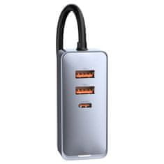 BASEUS CCBT-A0G Rýchla Nabíjačka do Autá s Predlžovacím Káblom 120W 2x USB + 2x USB-C Gray