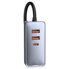 Noname Baseus CCBT-A0G Rychlá Nabíječka do Auta s Prodlužovacím Kabelem 120W 3x USB +1xUSB-C Gray