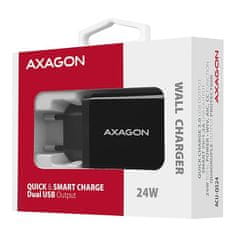 AXAGON ACU-QS24, QUICK a SMART nabíjačka do siete, 2x USB port QC3.0/AFC/FCP + 5V-1.2A, 24W