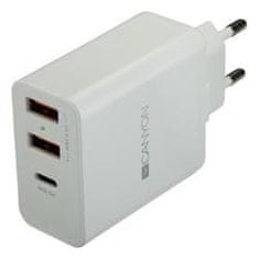 Canyon Nabíjačka do siete H-08, Power delivery - 1x USB-C (Quick charge), 2xUSB A, biela
