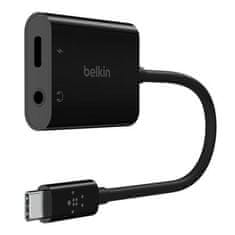Belkin USB-C adaptér/rozdvojka 1x USB-C M/ 1x USB-C F napájanie 60W + 1x 3,5mm jack, čierna