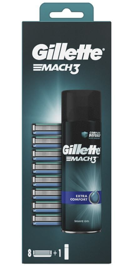 Gillette Mach3 hlavice do holiaceho strojčeka 8 ks + Sensitive gél na holenie 200 ml