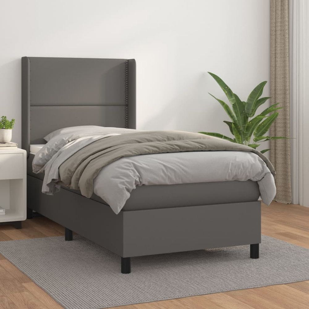 Vidaxl Boxspring posteľ s matracom sivá 90x190 cm umelá koža