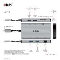 Club 3D Dokovacia stanica 8v1 USB 3.2 typ C (2xHDMI, 2xUSB-A, RJ45, SD/ Micro SD USB Type-C female port), Triple Dynamic