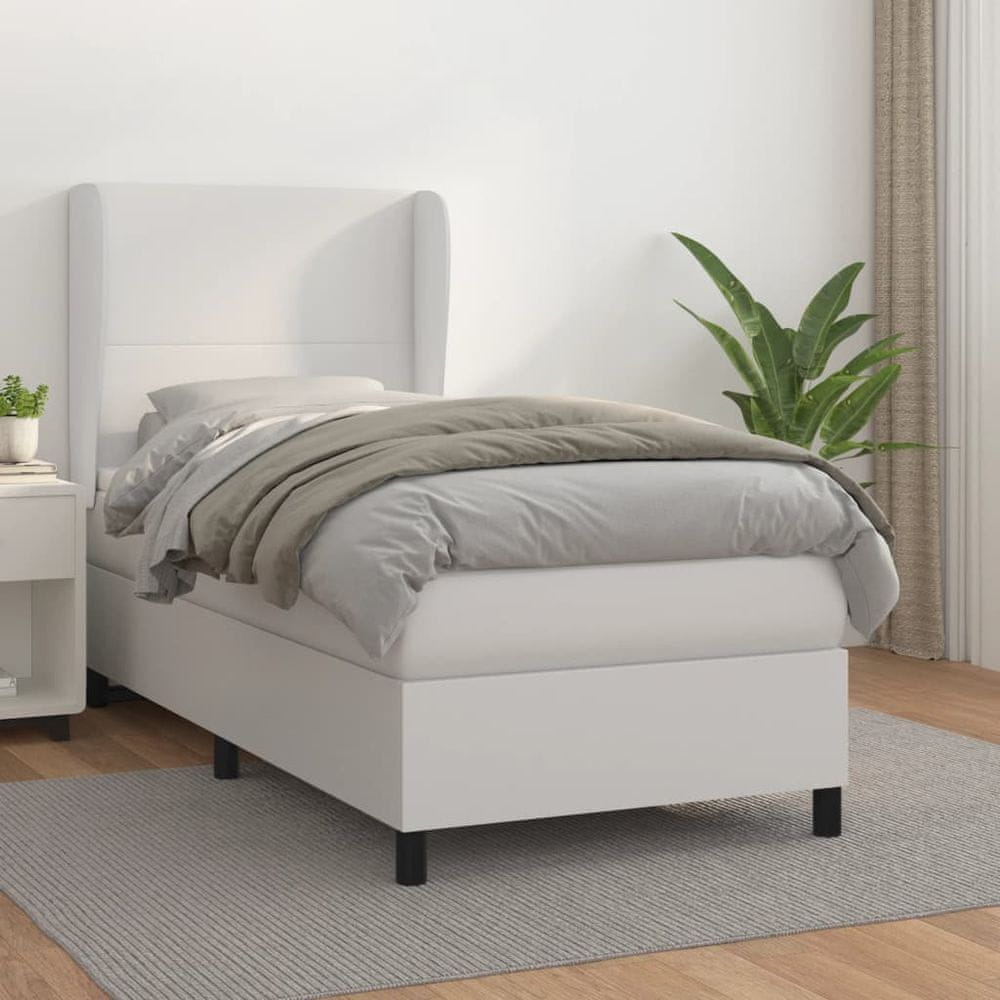 Vidaxl Boxspring posteľ s matracom biela 90x190 cm umelá koža