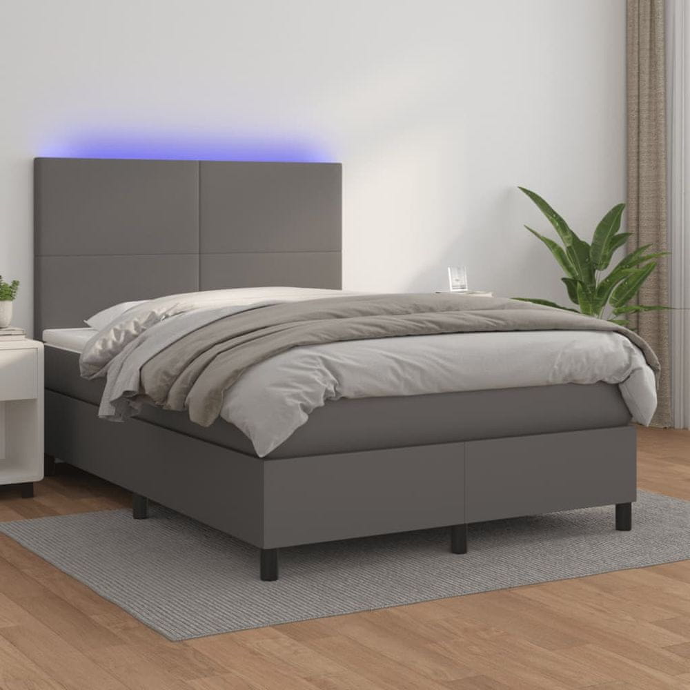 Petromila vidaXL Boxspring posteľ s matracom a LED sivá 140x190 cm umelá koža