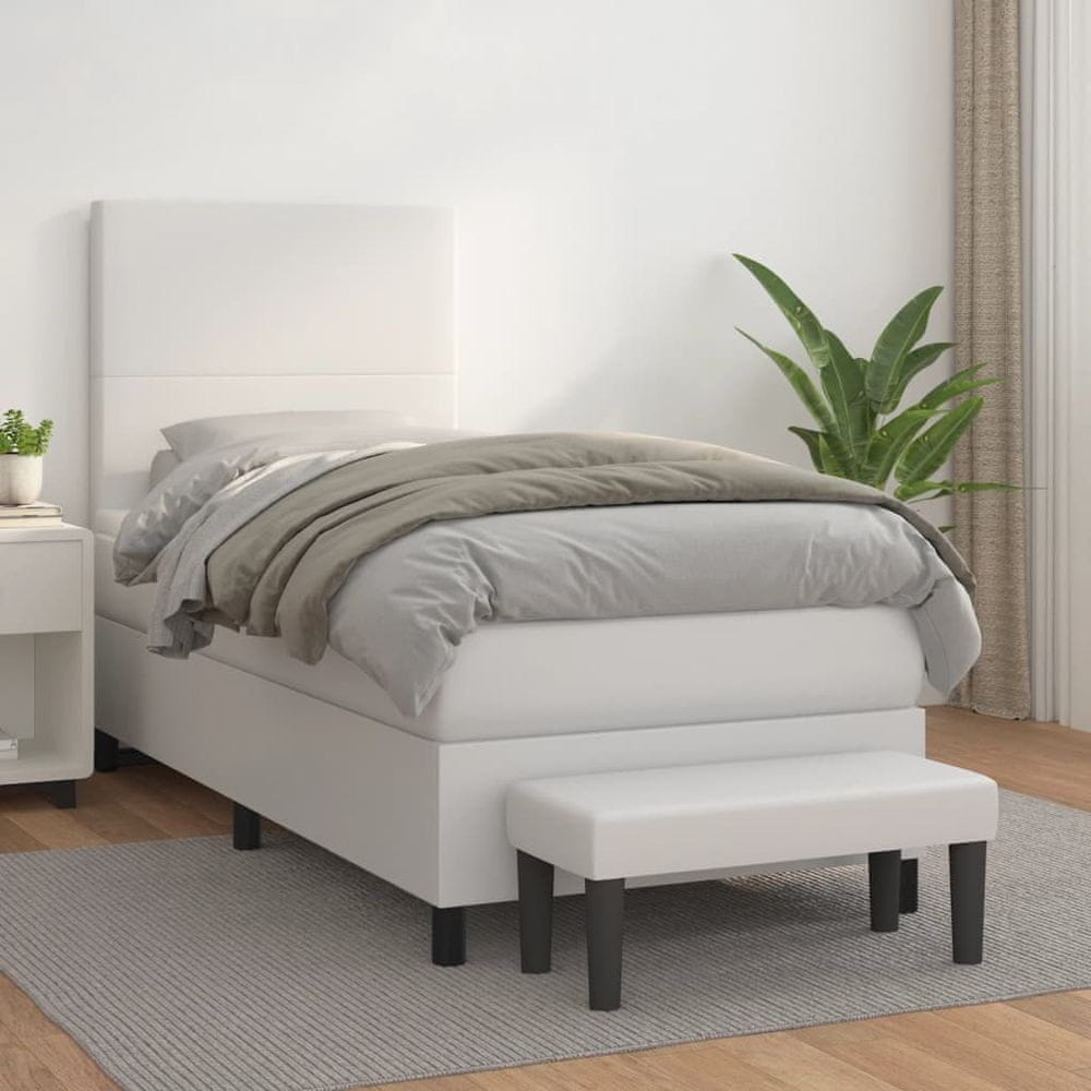 Vidaxl Boxspring posteľ s matracom biela 100x200 cm umelá koža