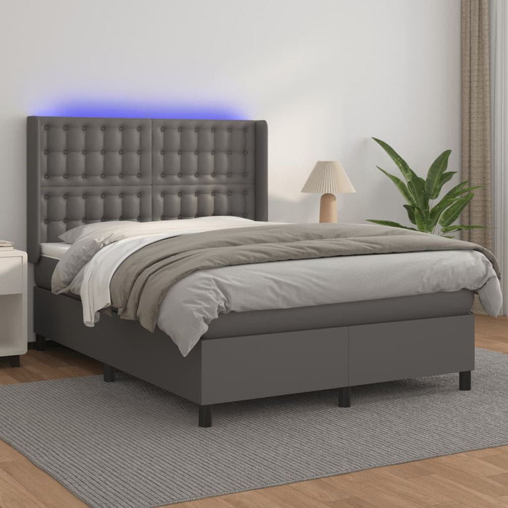 Petromila vidaXL Boxspring posteľ s matracom a LED sivá 140x190 cm umelá koža