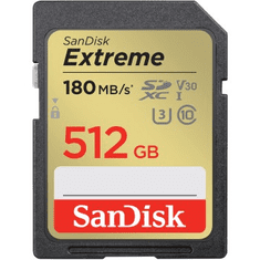 SanDisk Extreme 512 GB SDXC Memory Card 180 MB/s a 130 MB/s, UHS-I, Class 10, U3, V30