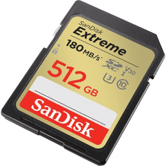 SanDisk Extreme 512 GB SDXC Memory Card 180 MB/s a 130 MB/s, UHS-I, Class 10, U3, V30