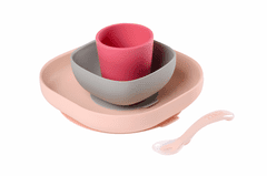 Béaba Jedálenská súprava silikónová 4-dílná Pink