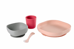 Béaba Jedálenská súprava silikónová 4-dílná Pink