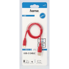 HAMA USB-C 2.0 kábel typ AC 0,75 m, Flexi-Slim, červený