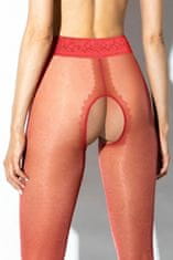 AMOUR Hip Lace Red 30DEN / pančuchové nohavice s otvoreným rozkrokom - XXL