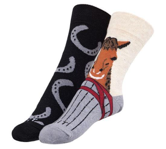 Ponožky detské Kôň + podkovy - 25-29 - hnedá, béžová, šedá