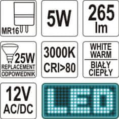 YATO LED žiarovka 5W MR16 265 lúmen 12V ( 25W )