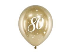 PartyDeco Saténové balóny 80 zlaté 30cm 6ks