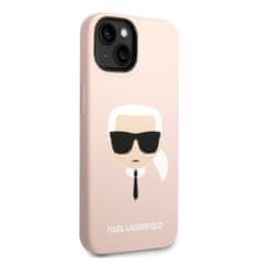 Karl Lagerfeld Kryt na mobil Liquid Silicone Karl Head na Apple iPhone 14 Plus - růžový