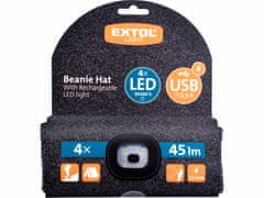 Extol Light Čiapka sivá/čierna s čelovým svetlom, LED 4x45lm, 300mAh Li-ion, nabíjanie cez USB, EXTOL LIGHT