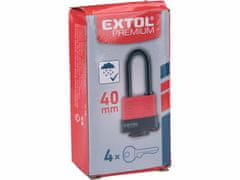 Extol Premium Zámok visací vodeodolný poplastovaný predĺžený, 4 kľúče, 40mm, EXTOL PREMIUM