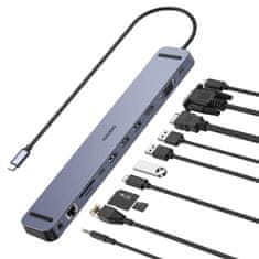 shumee Hub adaptéra dokovacej stanice USB Typ C 11v1 100W PD šedý