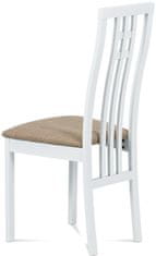 Autronic Jedálenská stolička, masív buk, farba biela, látkový béžový poťah BC-2482 WT