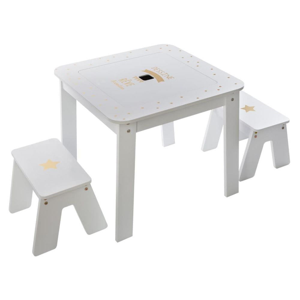 Atmosphera Detský stôl pre 2 s úložným priestorom biely a zlatý 57x57x51 cm