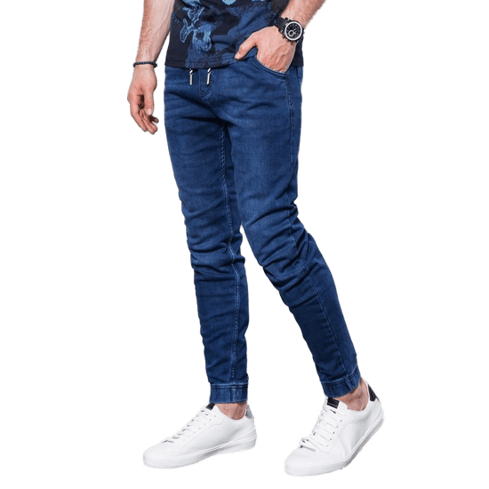 OMBRE Pánske džínsové tepláky HARLIN modré MDN14659 S