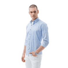OMBRE Pánske tričko s dlhým rukávom TATE svetlo modré MDN24749 S