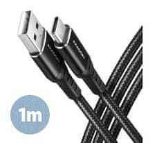 AXAGON BUCM-AM10AB, HQ kábel USB-C <-> USB-A, 1m, USB 2.0, 3A, ALU, oplet, čierny