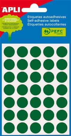 Apli Etikety, zelené, kruhové, priemer 13 mm, 175 etikiet/balenie, 2058