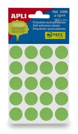 Apli Etikety, zelené, kruhové, priemer 19 mm, 100 etikiet/balenie, 2066