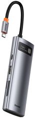 BASEUS multifunkční HUB Metal Gleam saries 7v1 - USB-C PD 100W, USB-C, 2xUSB 3.0, HDMI, SD/TF, šedá