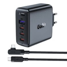 shumee GaN rýchla nabíjačka 3x USB-C 1x USB-A + lomený USB-C kábel 100W 2m čierny