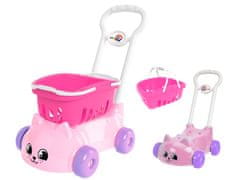 Mikro Trading Nákupný vozík ružový s motívom mačky s odnímateľným košíkom v sieti