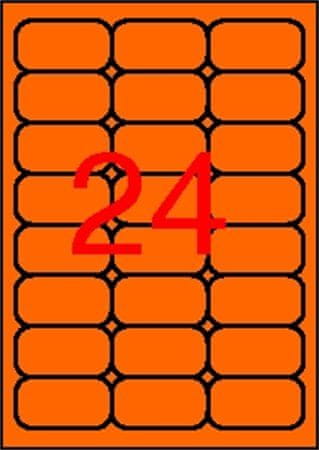 Apli Etikety, zaoblené rohy, fluorescenčná oranžová, 64 x 33,9 mm, 480 ks/bal., 02871